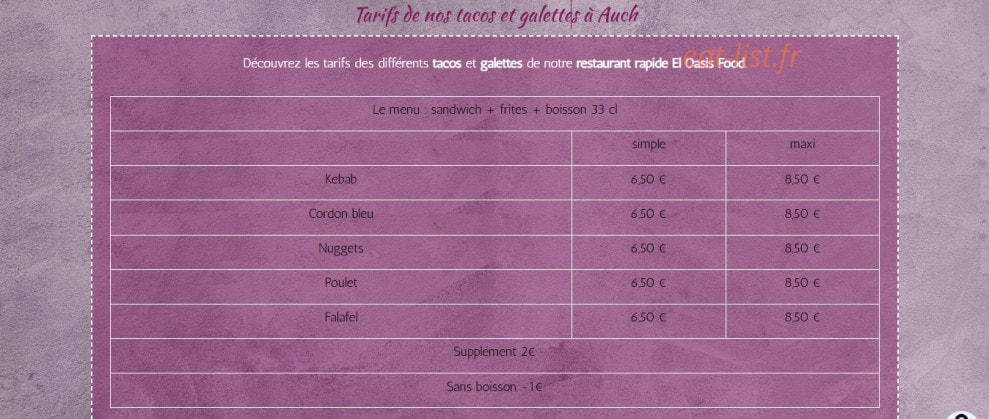El Oasis Food — carte page 1