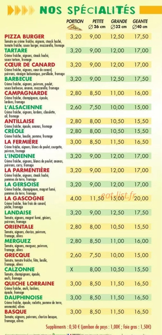 Pizza gascogne — carte page 2