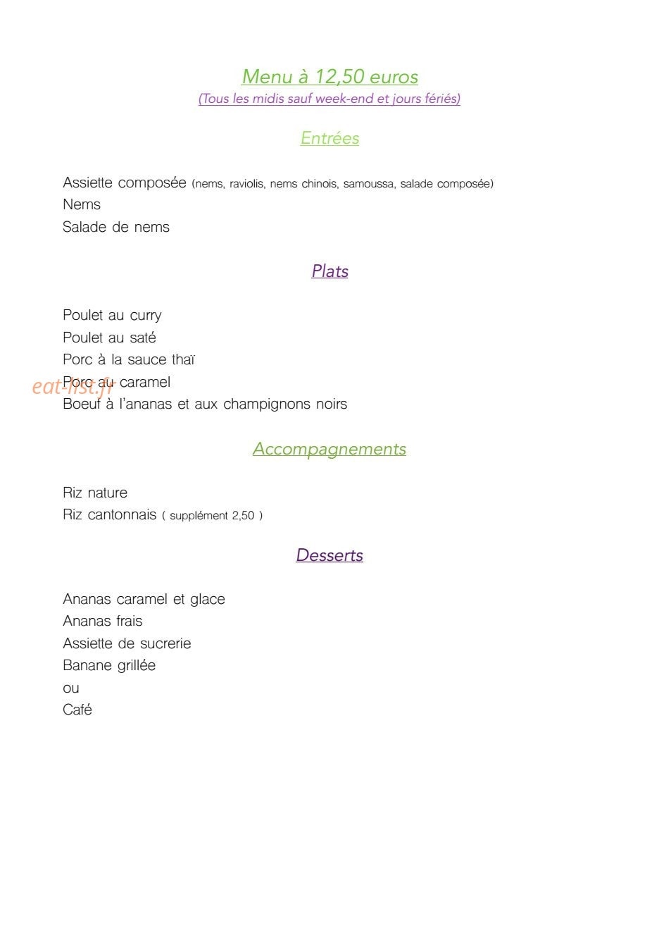 Restaurant Asia — carte page 2