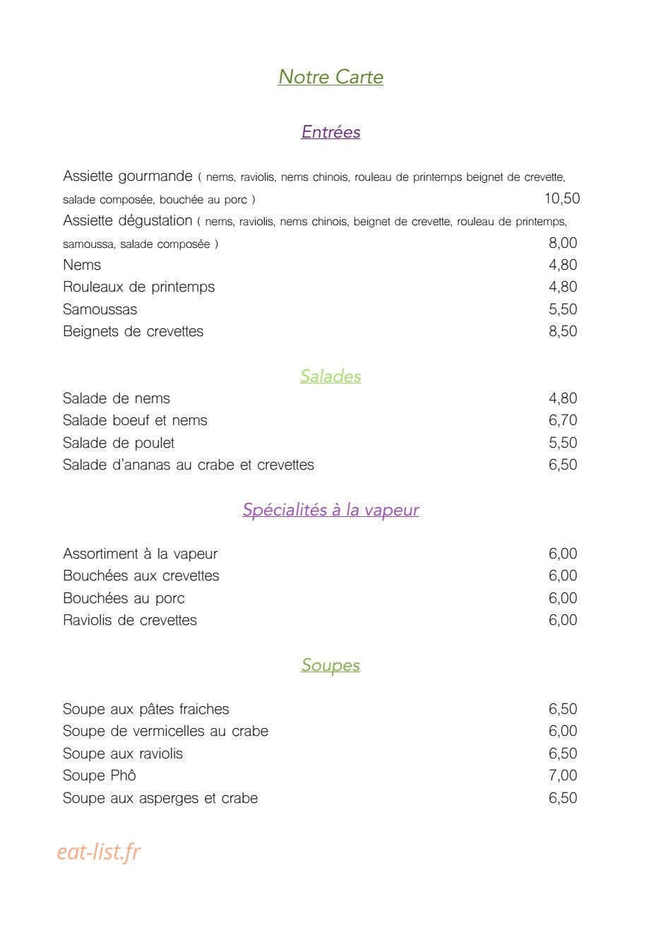 Restaurant Asia — carte page 3