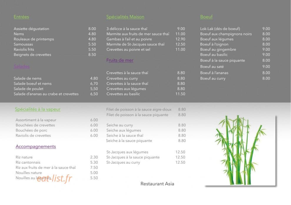 Restaurant Asia — carte page 5