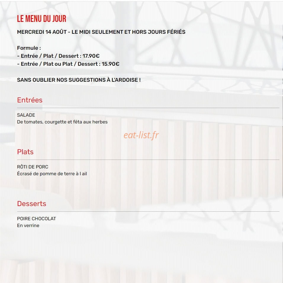 Restaurant de l'Aéroport — carte page 1