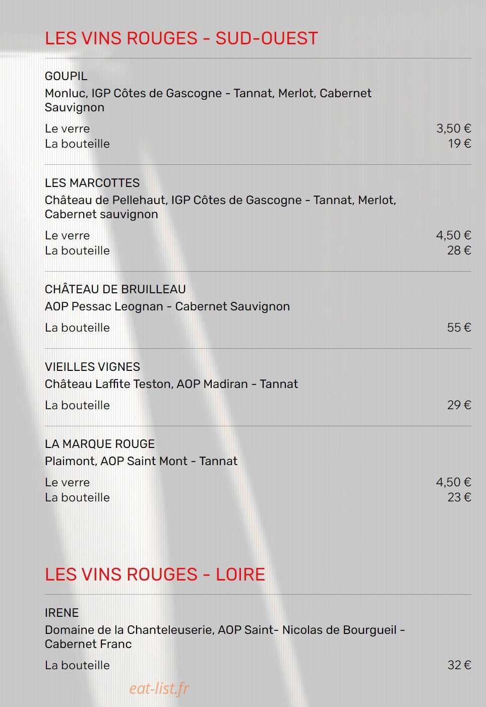 Restaurant de l'Aéroport — carte page 2