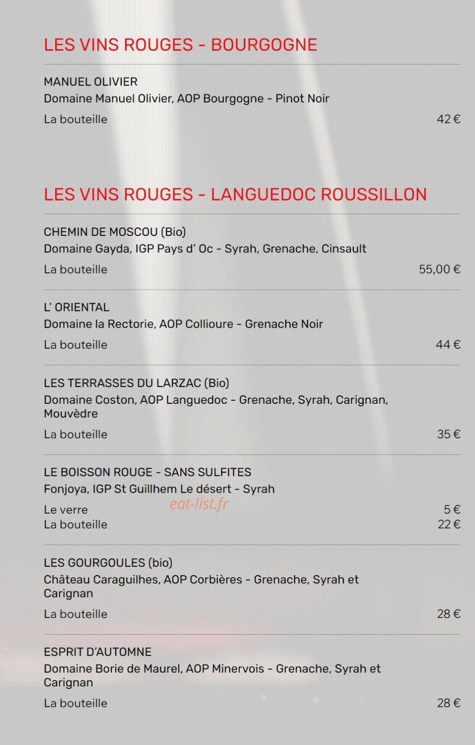 Restaurant de l'Aéroport — carte page 3
