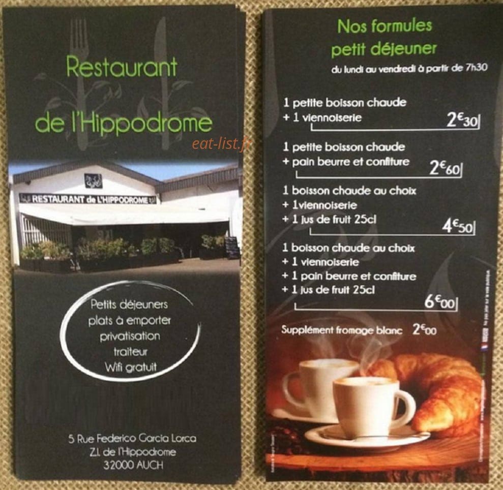 Restaurant de l'Hippodrome — carte page 1
