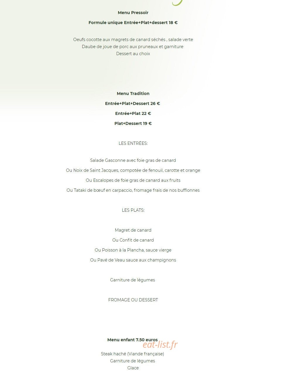 Au Vieux Pressoir — carte page 1