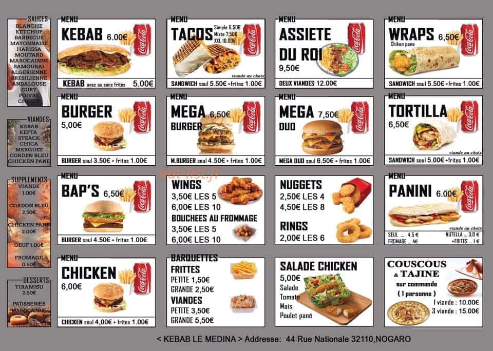 Le Médina Kebab — carte page 3