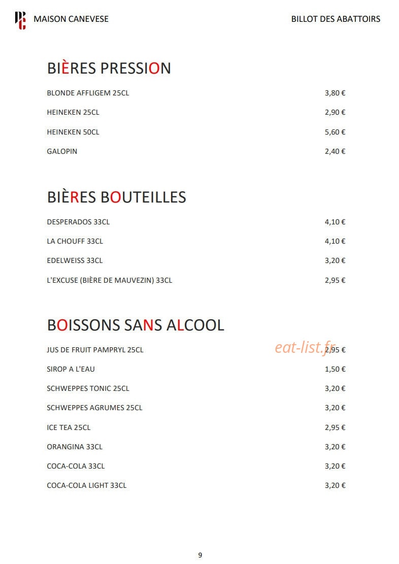 Carte et menu de Billot des Abattoirs à Mauvezin — Les bières et boissons sans alcools