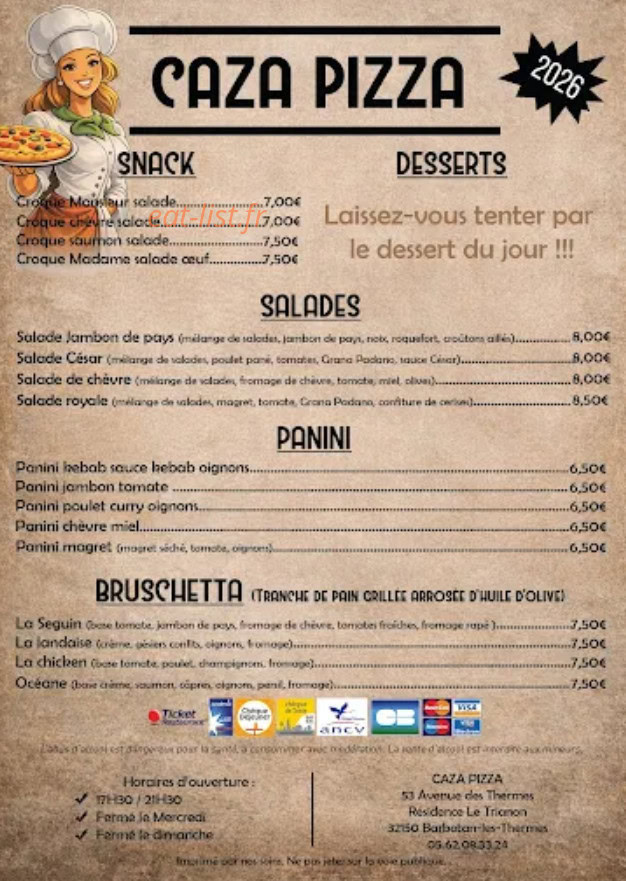 Caza Pizza — carte page 2
