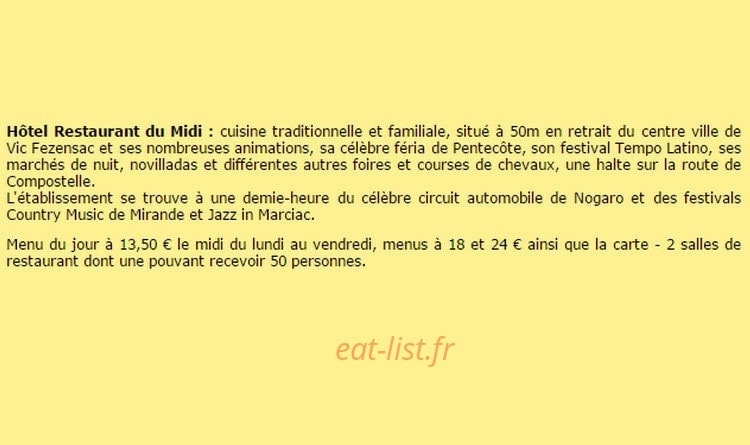 Hôtel Restaurant du Midi — carte page 1