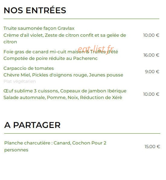 Le Bistrot Fermier — carte page 1