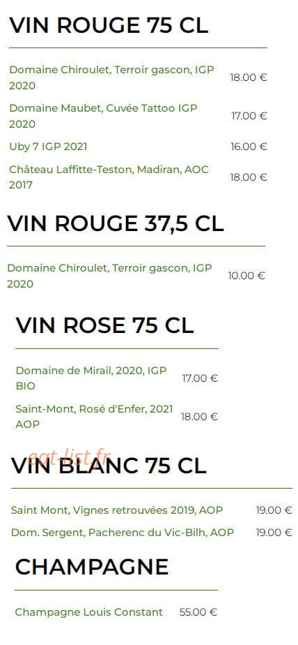 Le Bistrot Fermier — carte page 6