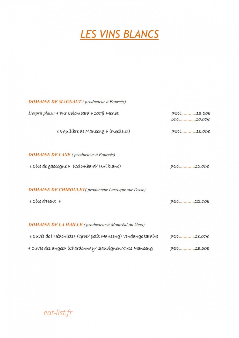 Auberge De Fources — carte page 4