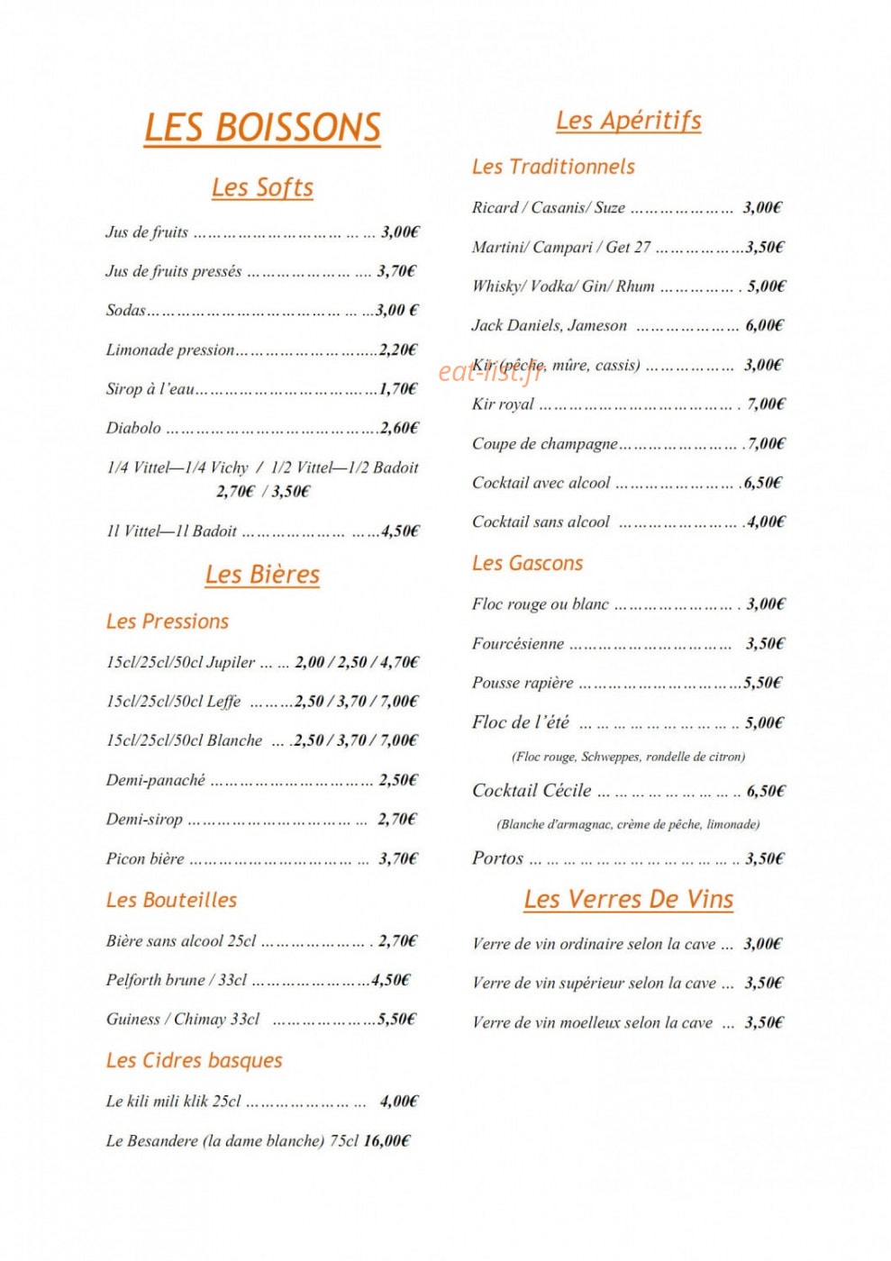 Auberge De Fources — carte page 2