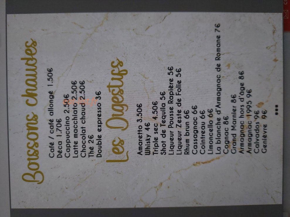 Carte et menu de Les Folies en Famille à Saint Puy — Les boissons chaudes, digestifs