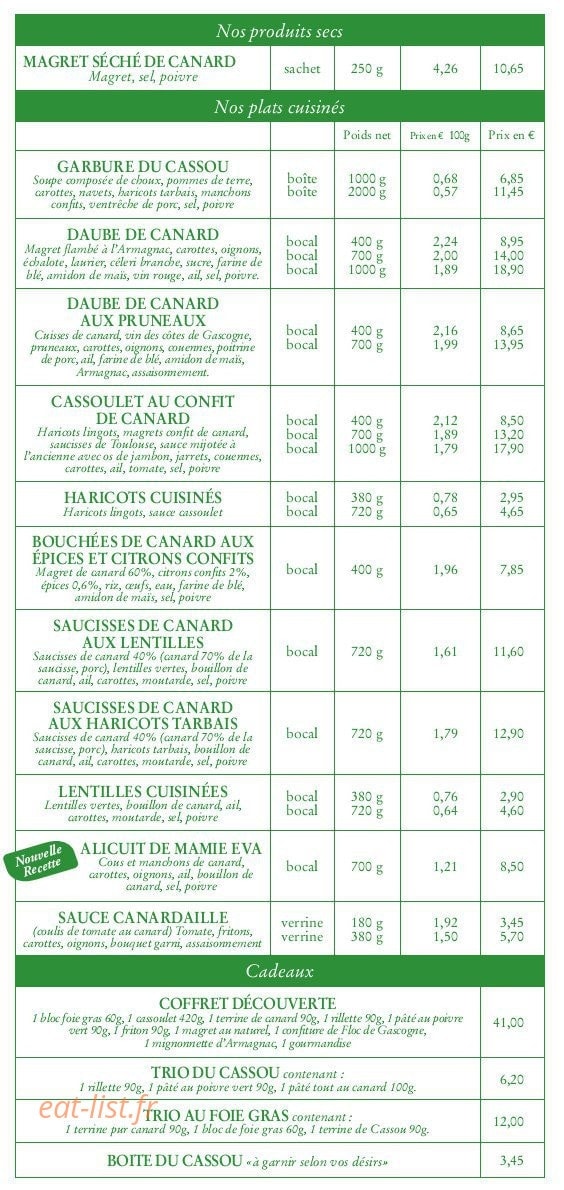 Auberge du Cassou — carte page 3