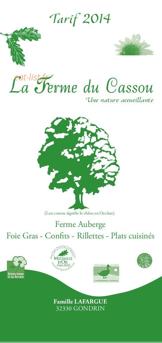 Auberge du Cassou — carte page 1