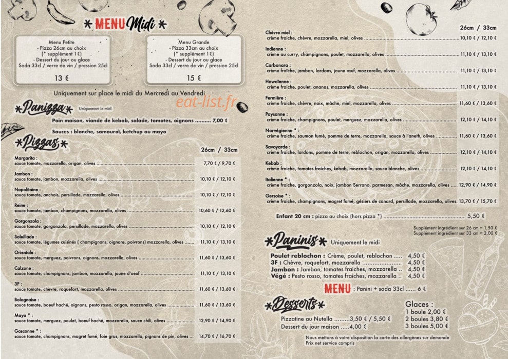 Le Four à Pizza — carte page 1