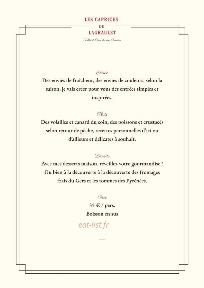 Les Caprices de Lagraulet — carte page 1