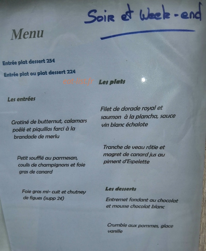 Carte et menu de L'Auberge de Tournecoupe à Tournecoupe — Les entrées, plats et desserts