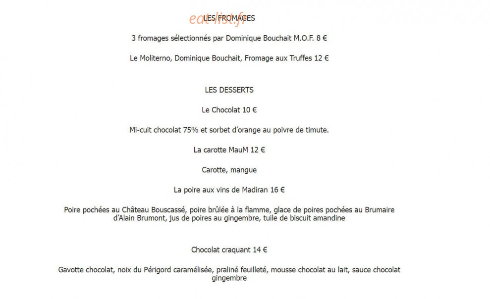 Maum Restaurant — carte page 1
