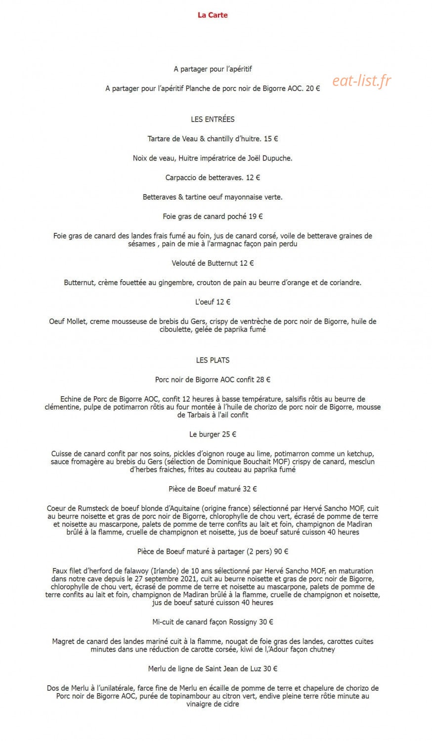 Maum Restaurant — carte page 2