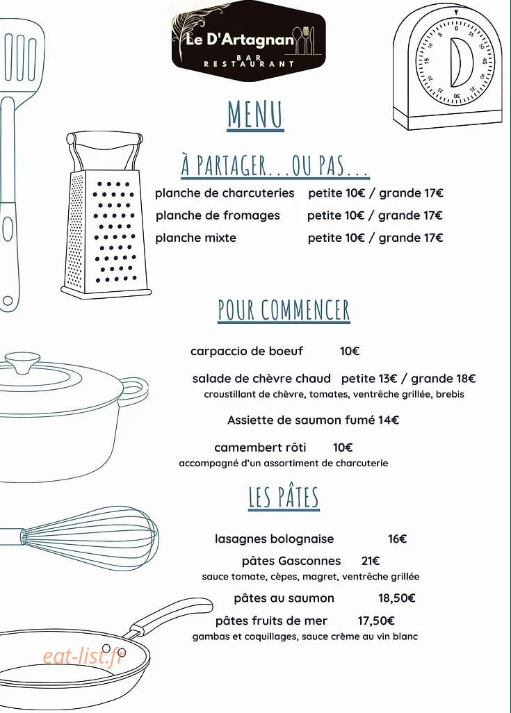 Brasserie D'Artagnan — carte page 1