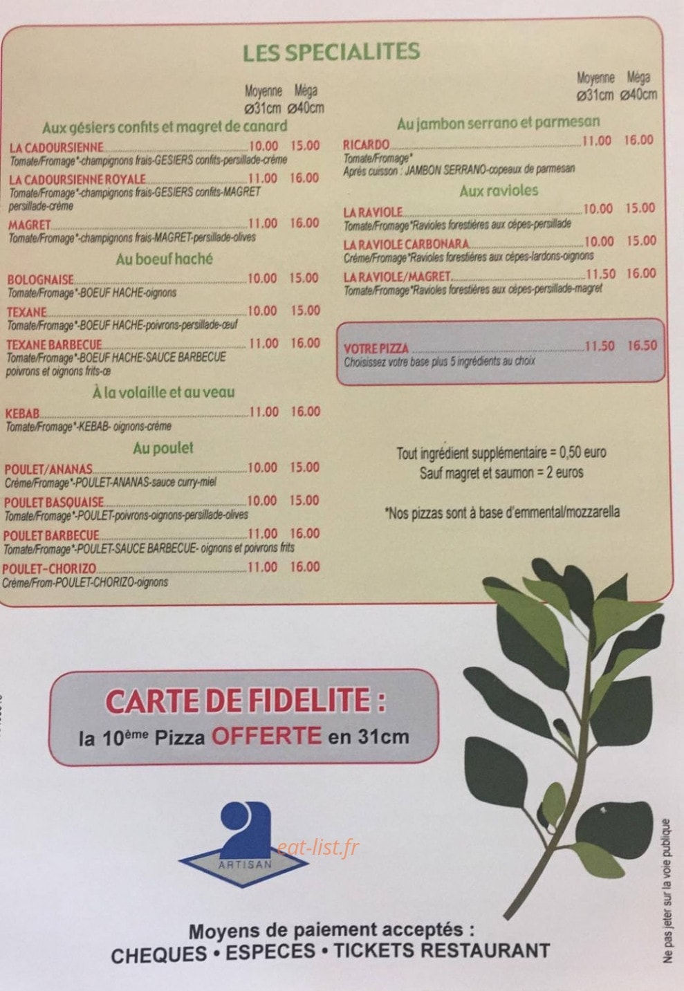 L'Origan — carte page 2