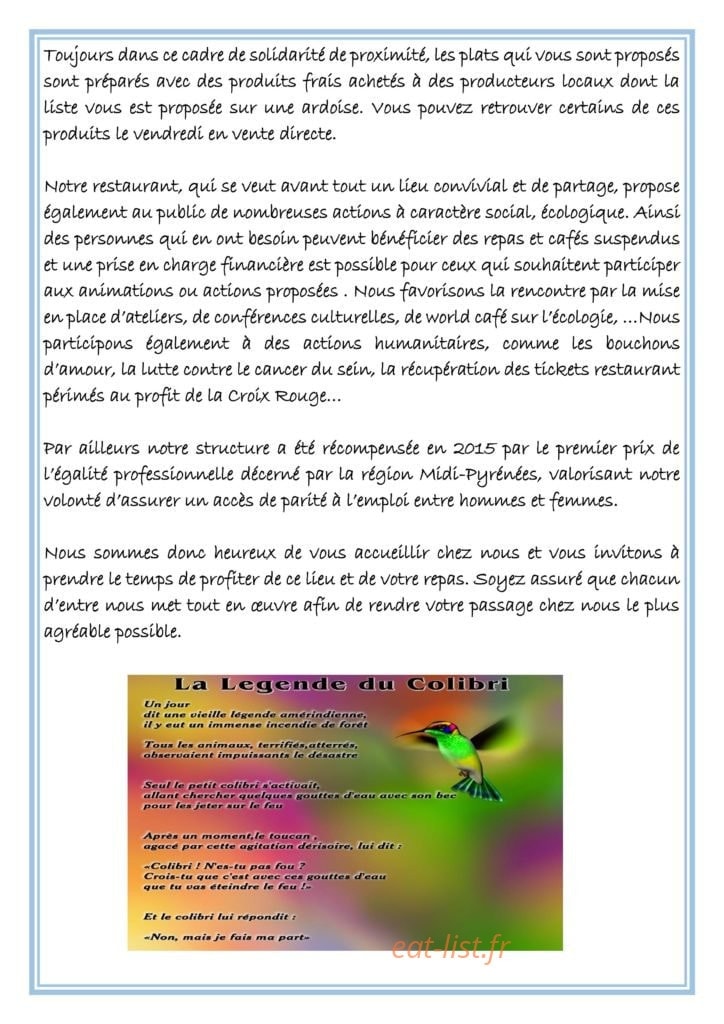 Le comptoir des colibris — carte page 2