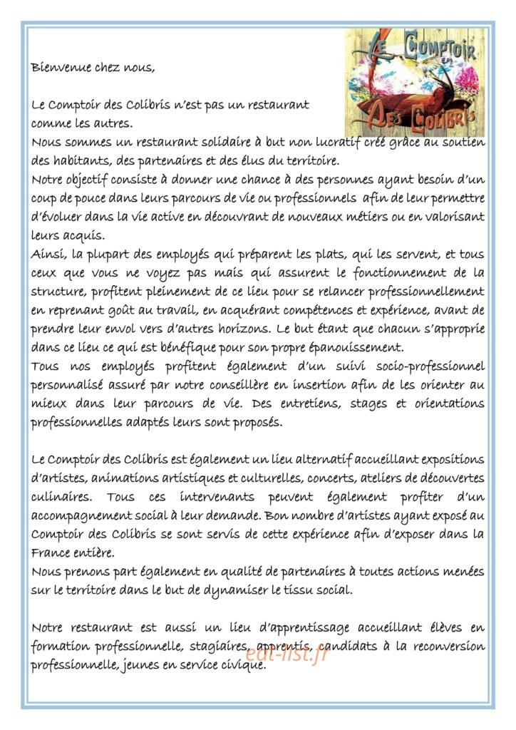 Le comptoir des colibris — carte page 1