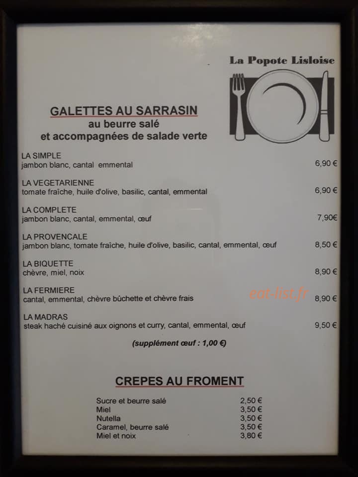 La Popote Lisloise — carte page 1