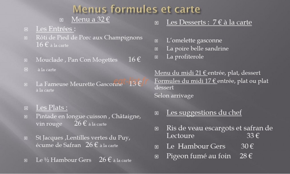 Auberge des Bouviers — carte page 1