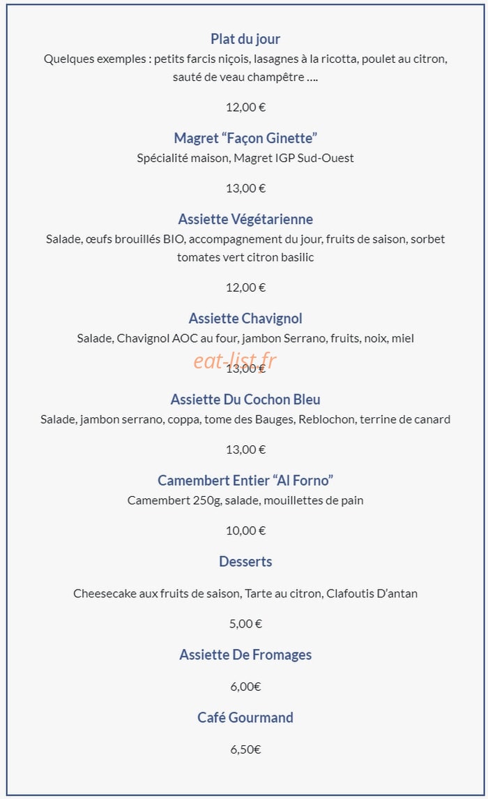 Le Cochon Bleu — carte page 2