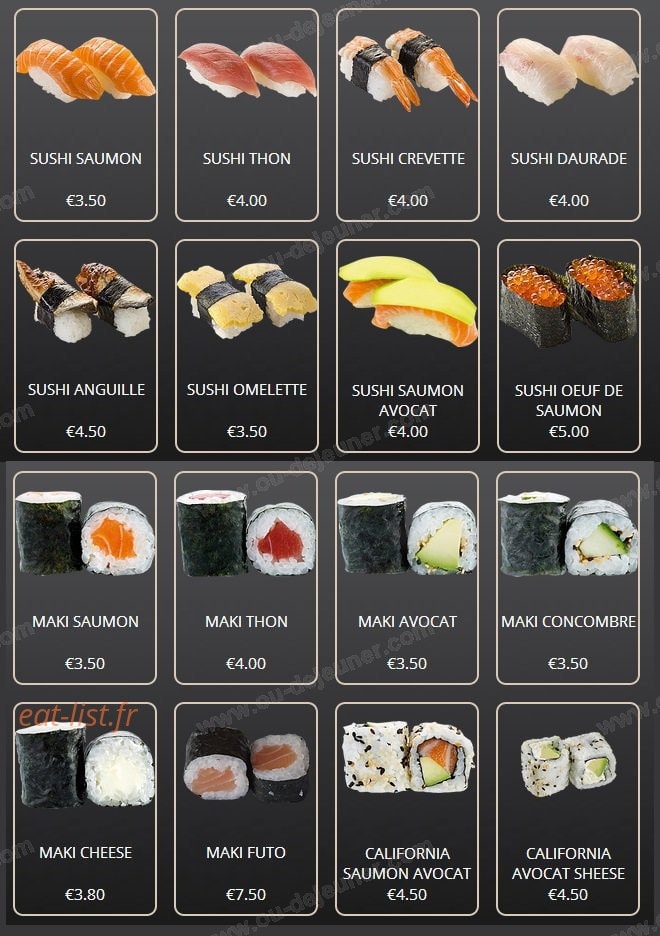 1001 Sushi — carte page 1
