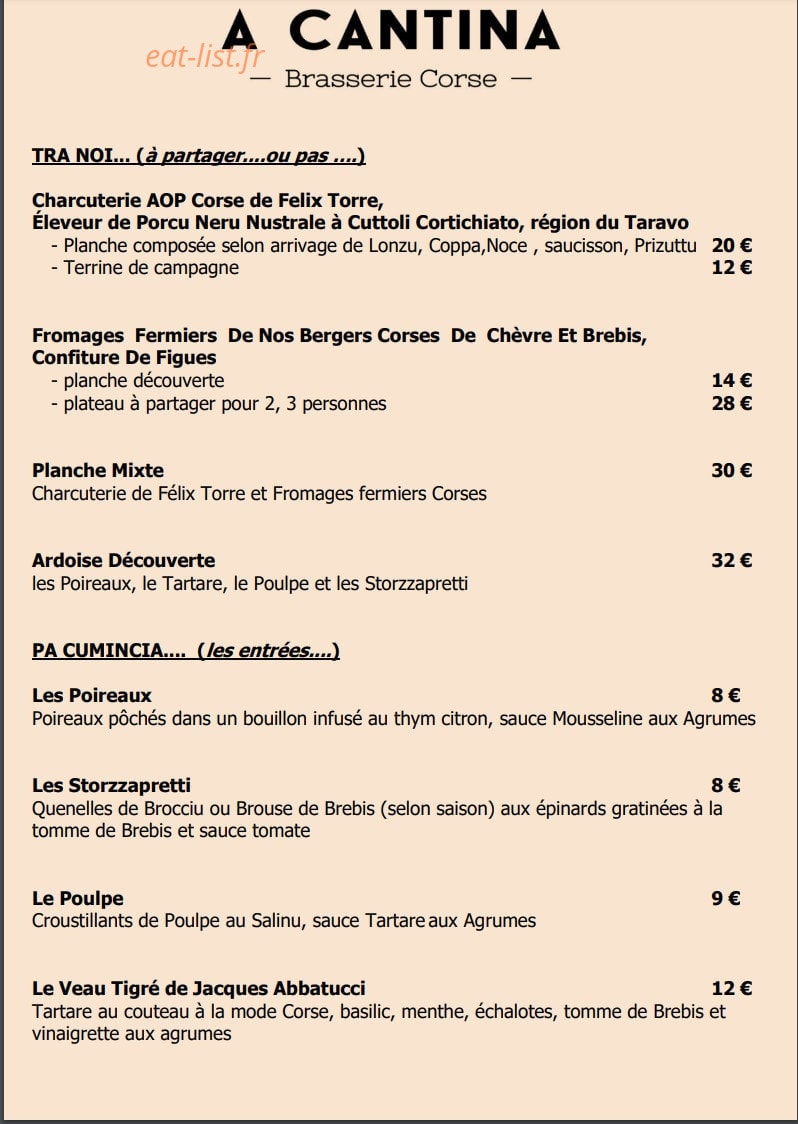 A Cantina — carte page 1
