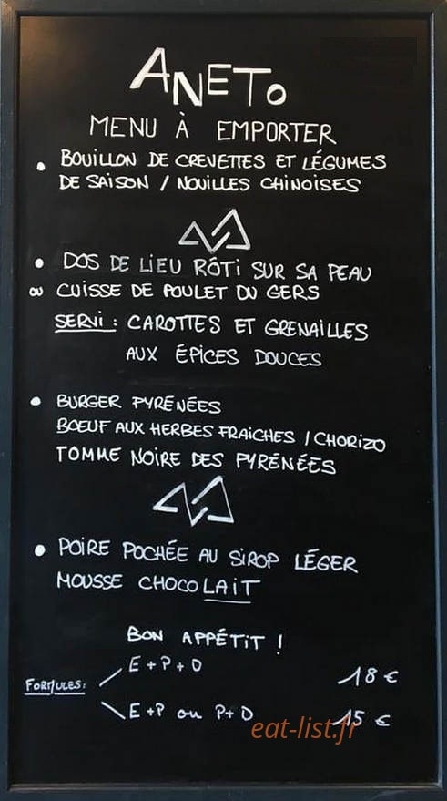 Aneto Bistrot — carte page 1