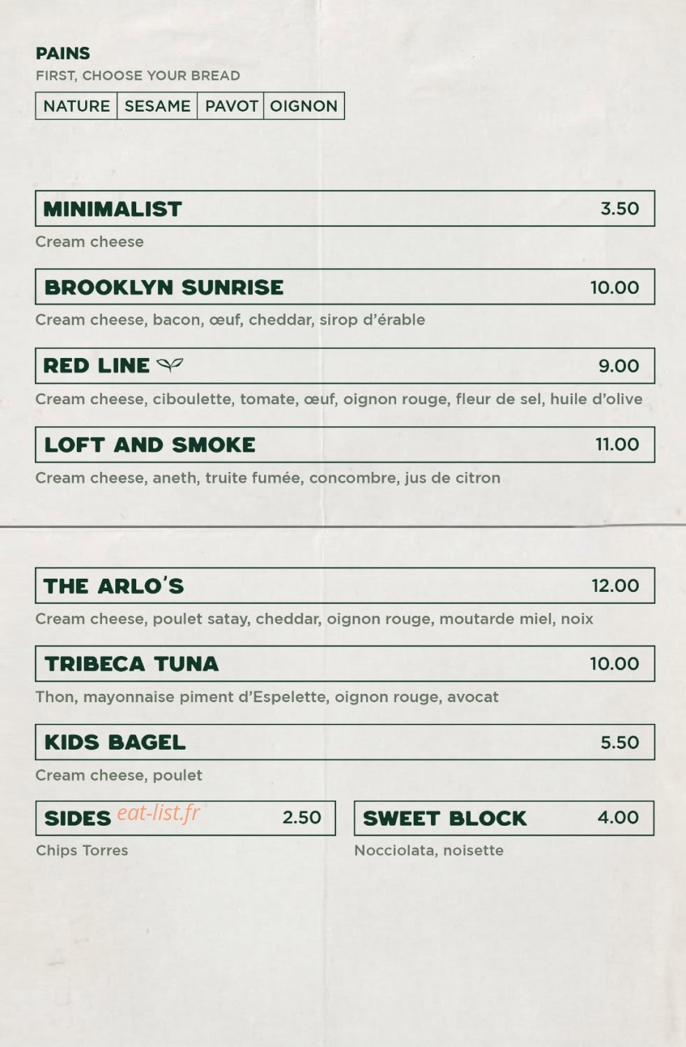 Arlo's Bagels — carte page 1