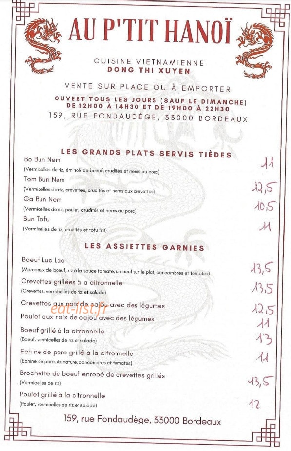 Au P'tit hanoi — carte page 3