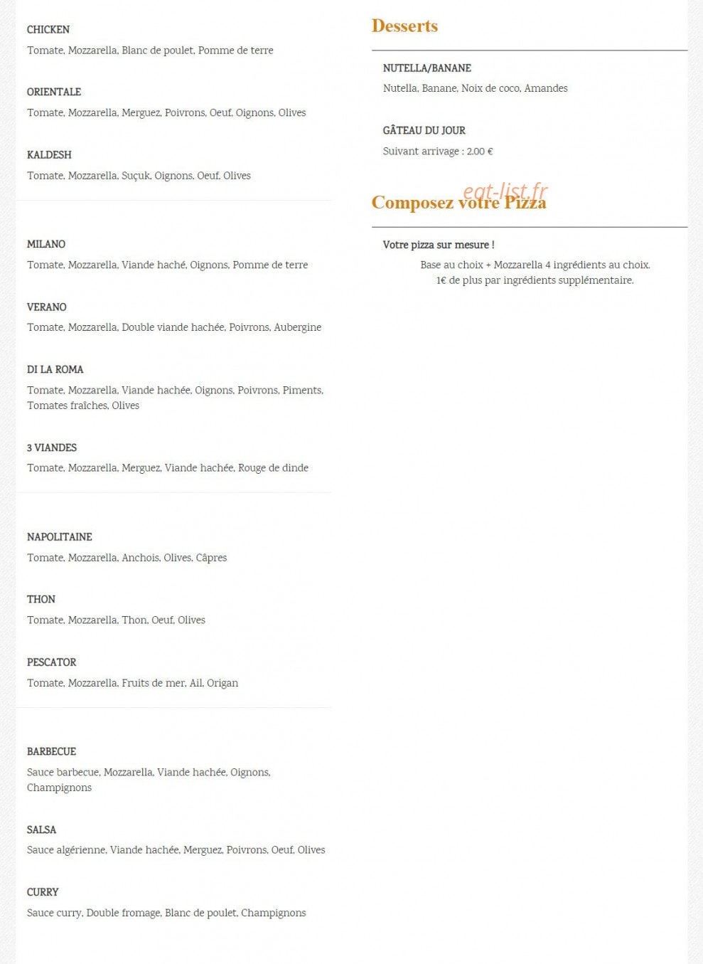 Ay Pizzas — carte page 2