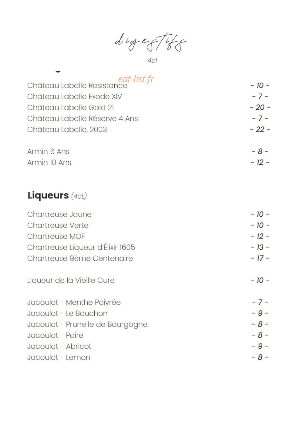 Bacchus Restaurant — carte page 19