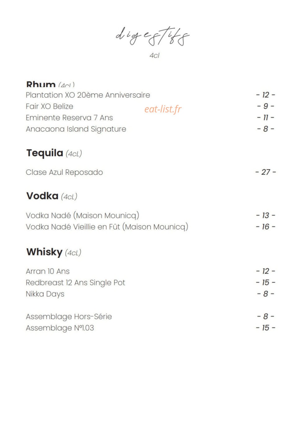Bacchus Restaurant — carte page 20