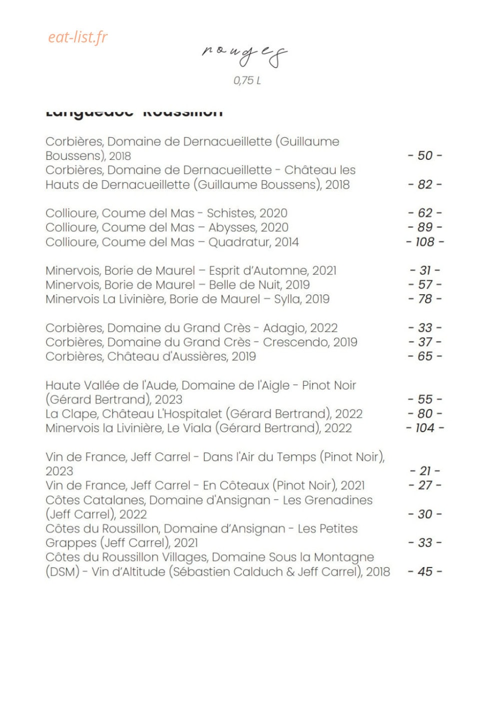 Bacchus Restaurant — carte page 18