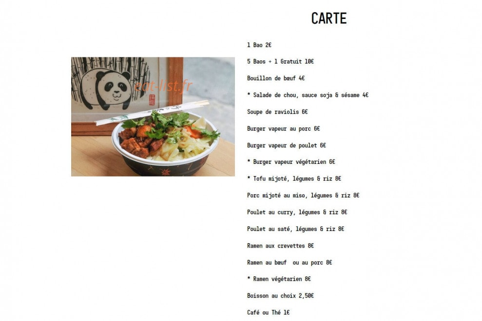 Bao Burger — carte page 1