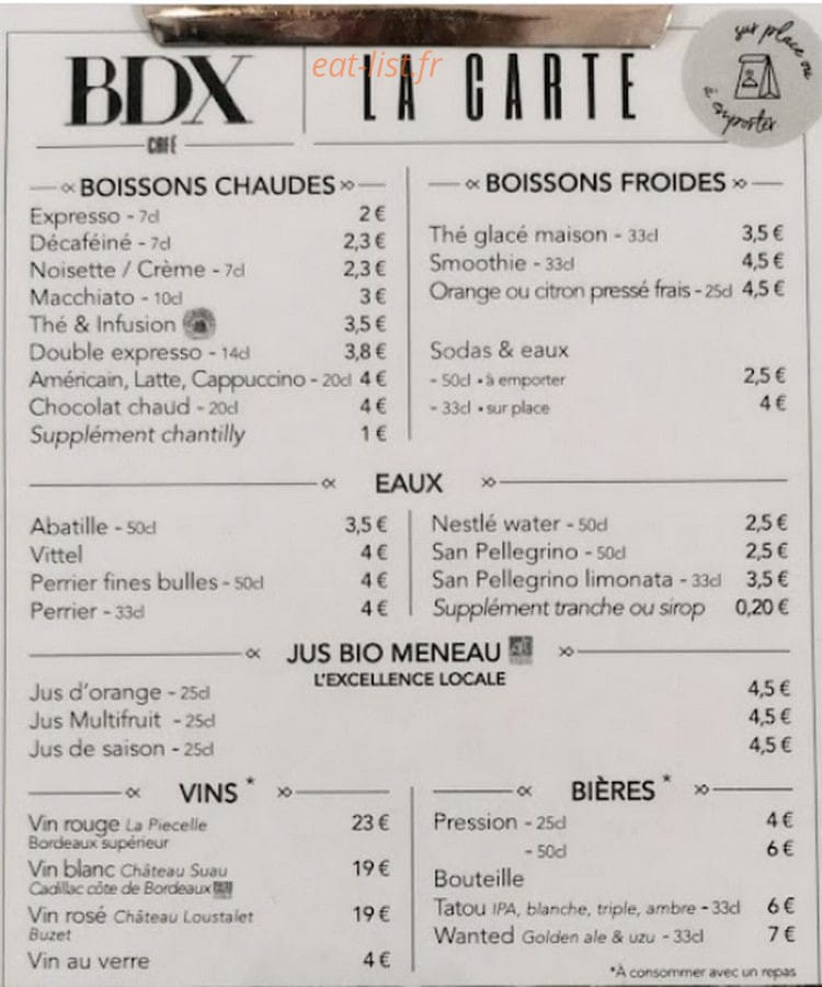 Bdx Café — carte page 1
