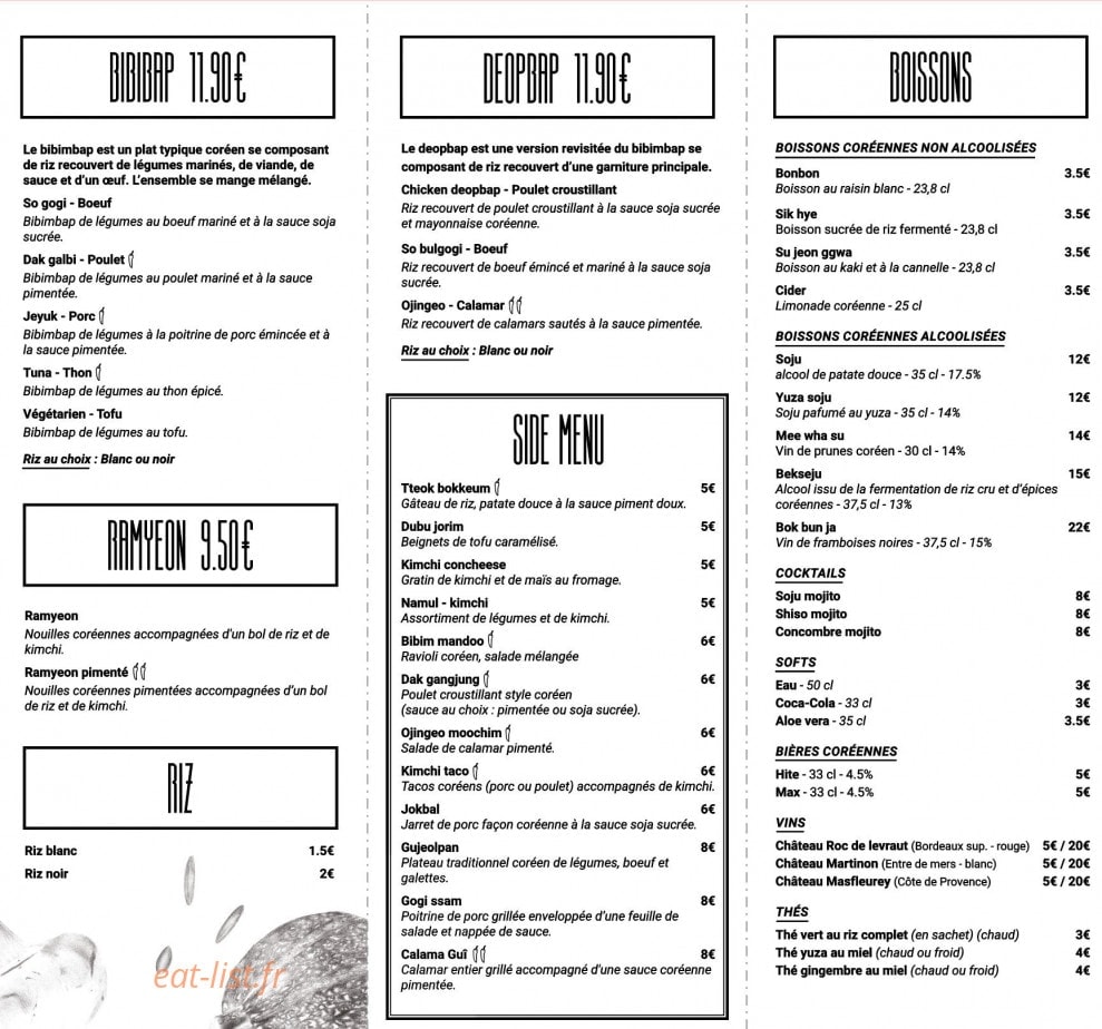 Bibibap — carte page 1