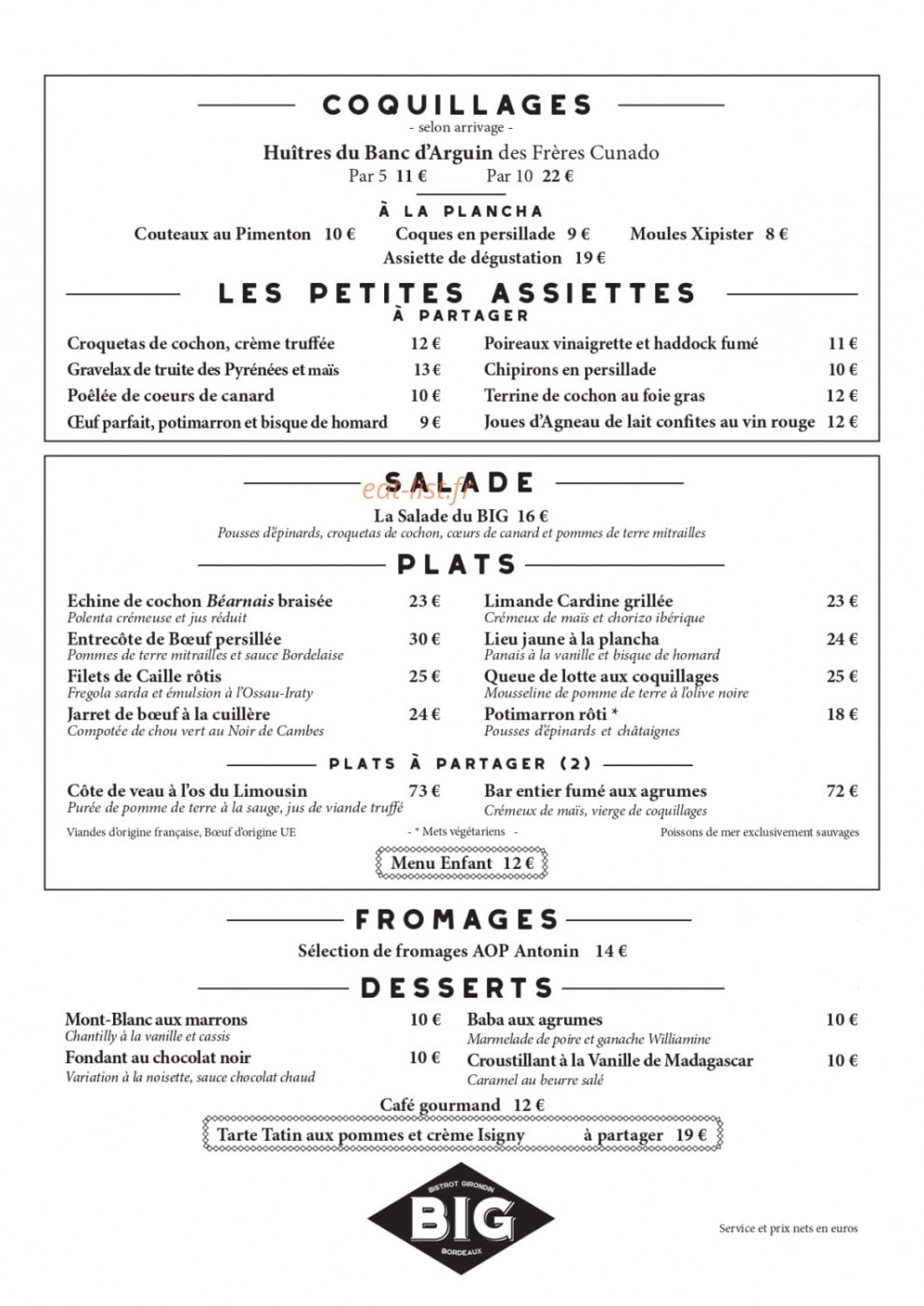 BIG Bistrot Girondin — carte page 1