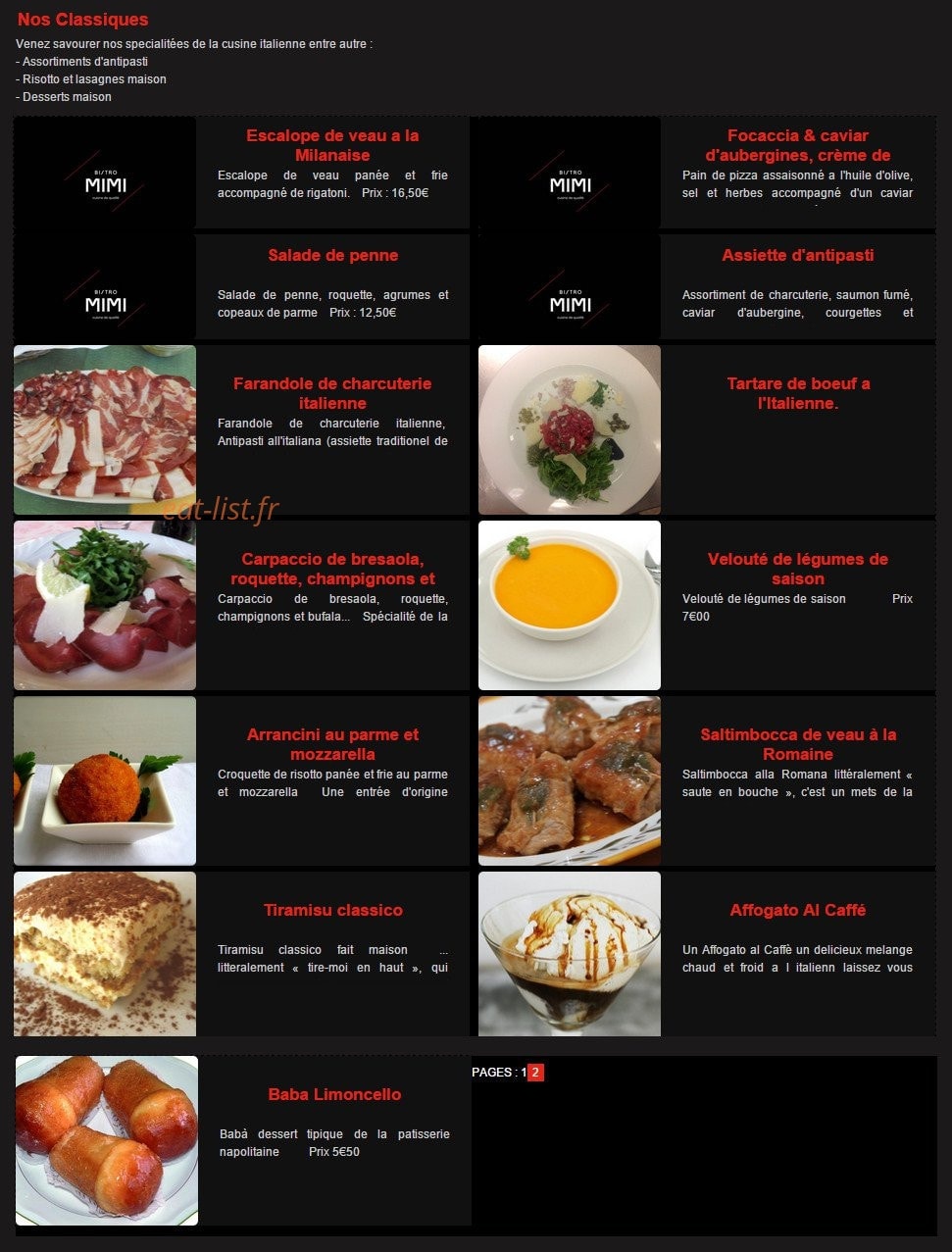 Bistro Mimi — carte page 1