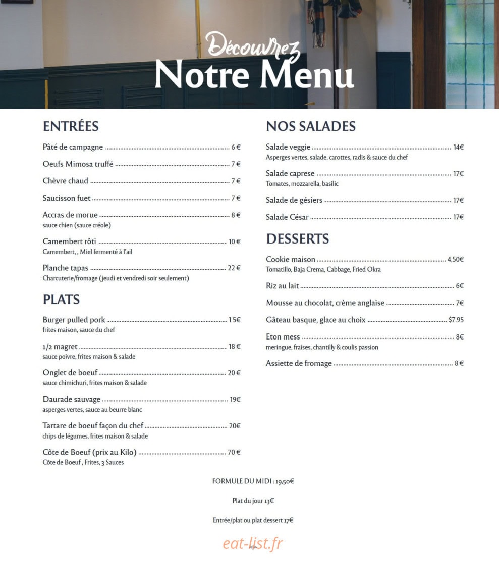 Bistrot L’unité — carte page 1