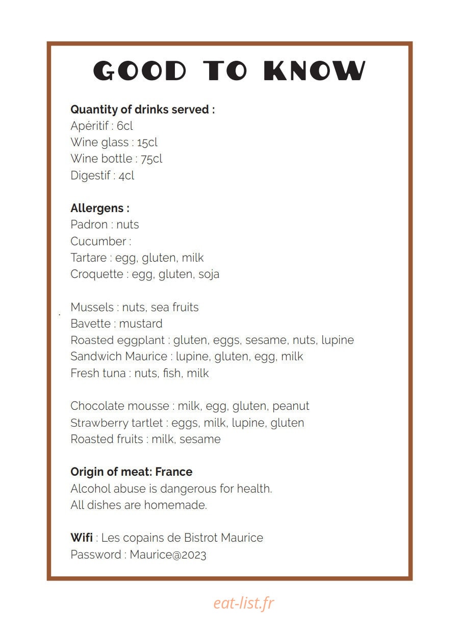 Bistrot Maurice — carte page 16