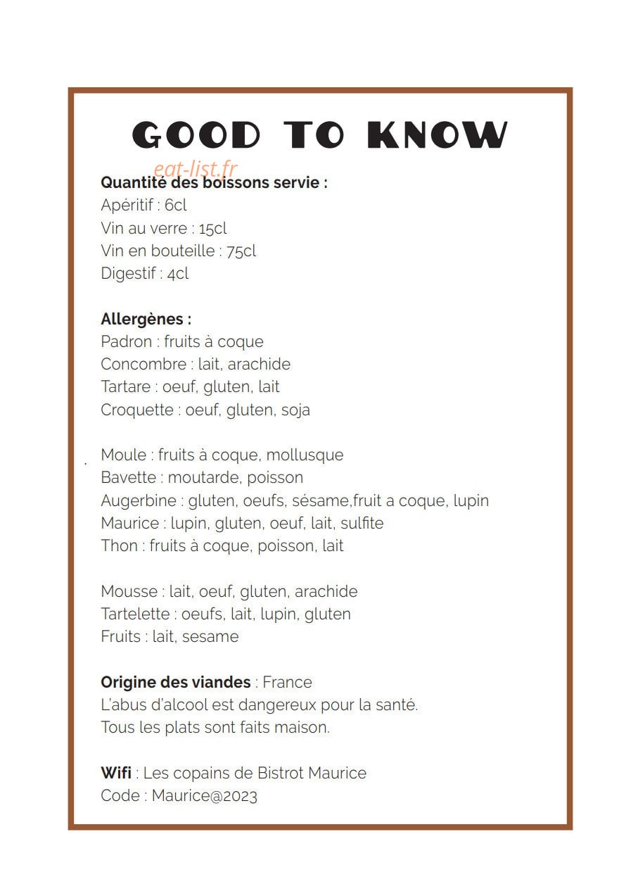 Bistrot Maurice — carte page 8